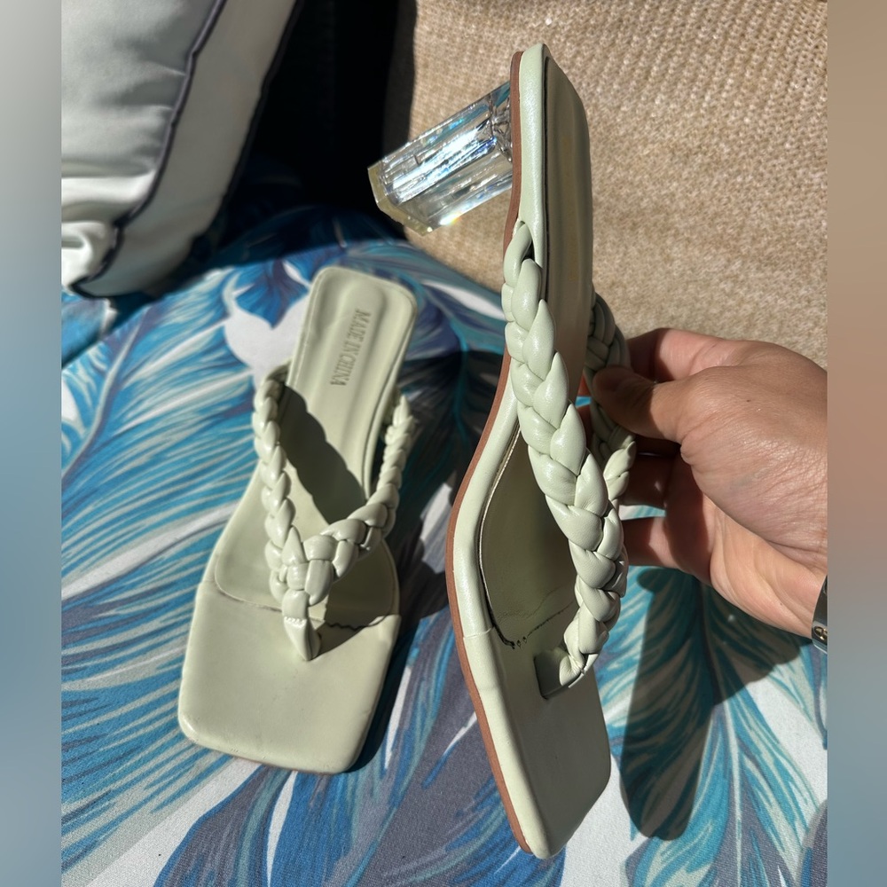 Braided Strap Women kitten heels in PISTACHIO MINT